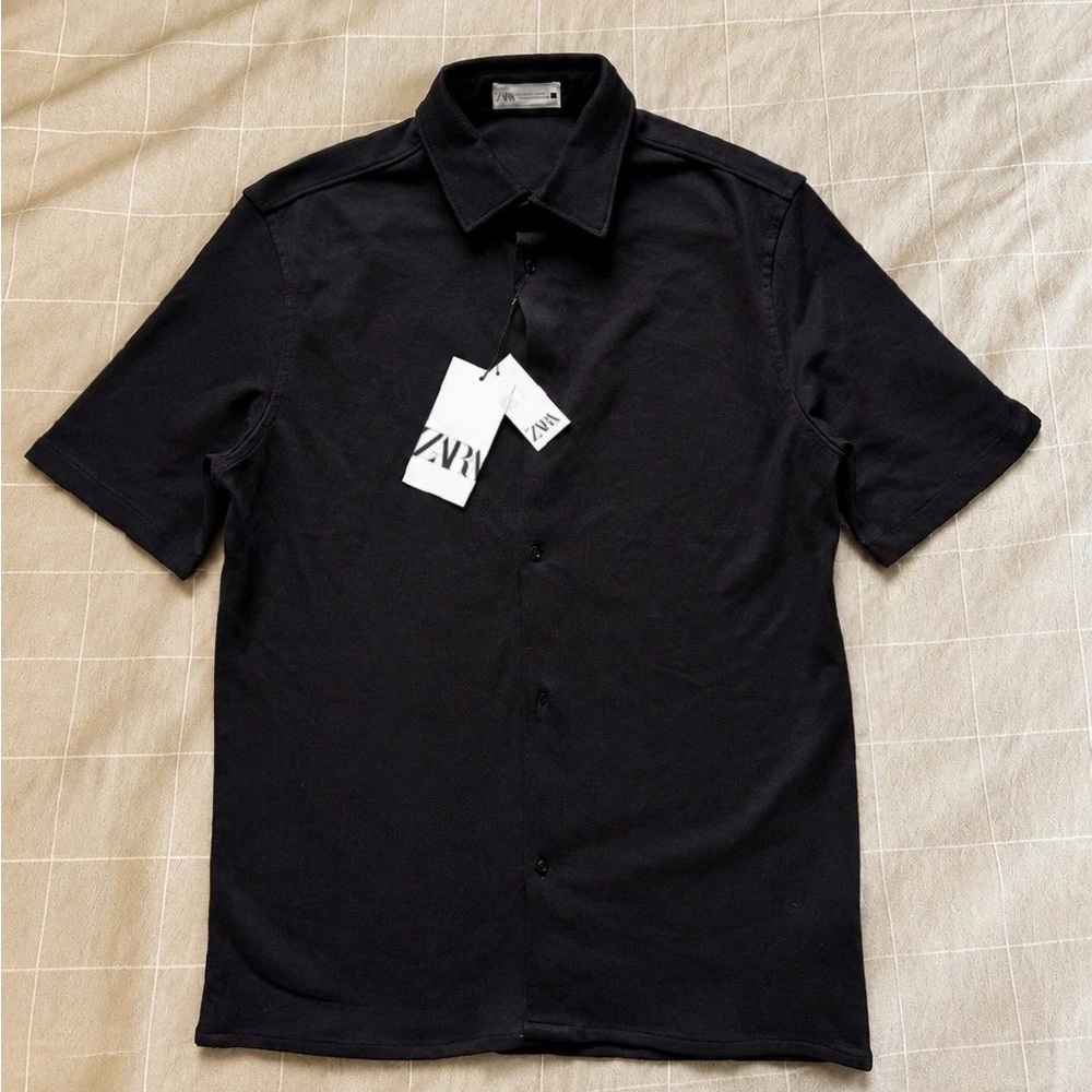 Zara Men's Black Short-Sleeve Button-Down Shirt